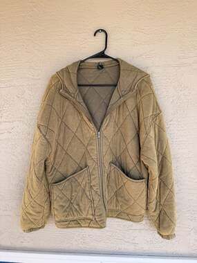 Wild Fable Quilted Zip-Up Hoodie Jacket, Olive Green, Size M